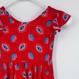 NWT Dot Dot Smile Dress Girls 5/6 Red Eye Lip Print Flutter Sleeve Surrealism